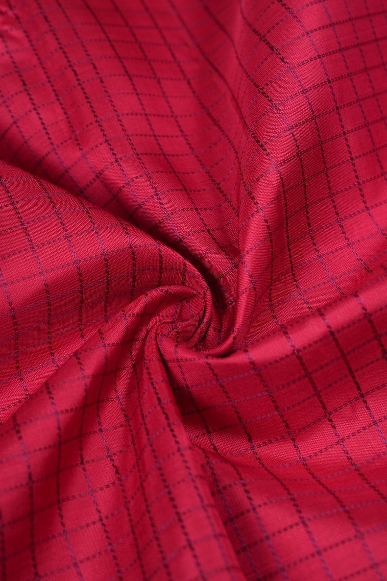 Crimson Red Kanchipuram Silk Sarees with Gold Zari Checks view 4