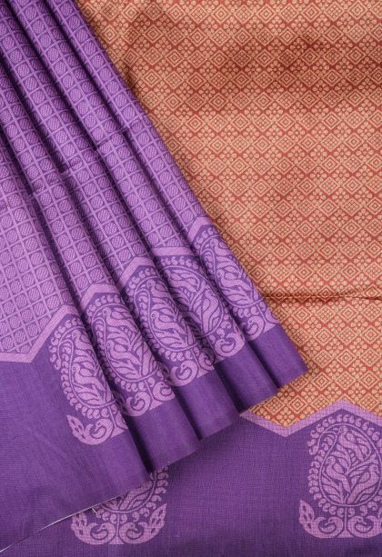 Iris Purple Tussar Saree with Without Zari Zari Geometric Shapes