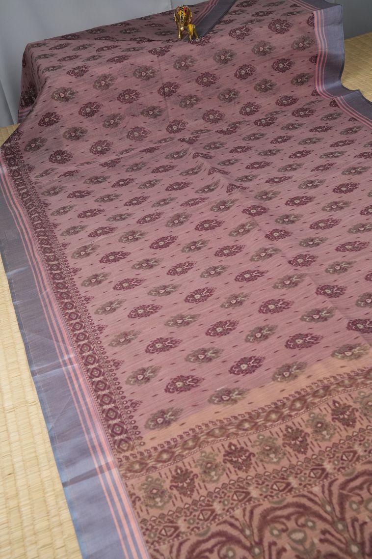 Tawny Brown Chanderi Cotton Sarees with Without Zari Zari Floral Patterns view 2