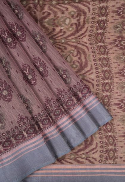 Tawny Brown Chanderi Cotton Sarees with Without Zari Zari Floral Patterns