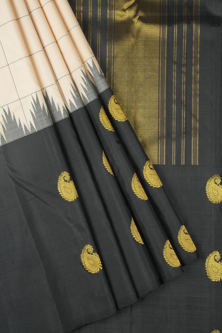 Chiffon White Kanchipuram Silk Sarees with Without Zari Zari Checks view 1