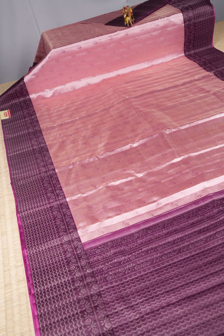 Lemonade Pink Kanchipuram Silk Sarees with Gold Zari Buttis (small Dots Or Motifs) view 2