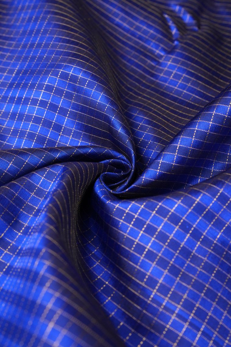 Azure Blue Kanchipuram Silk Sarees with Gold Zari Checks view 4