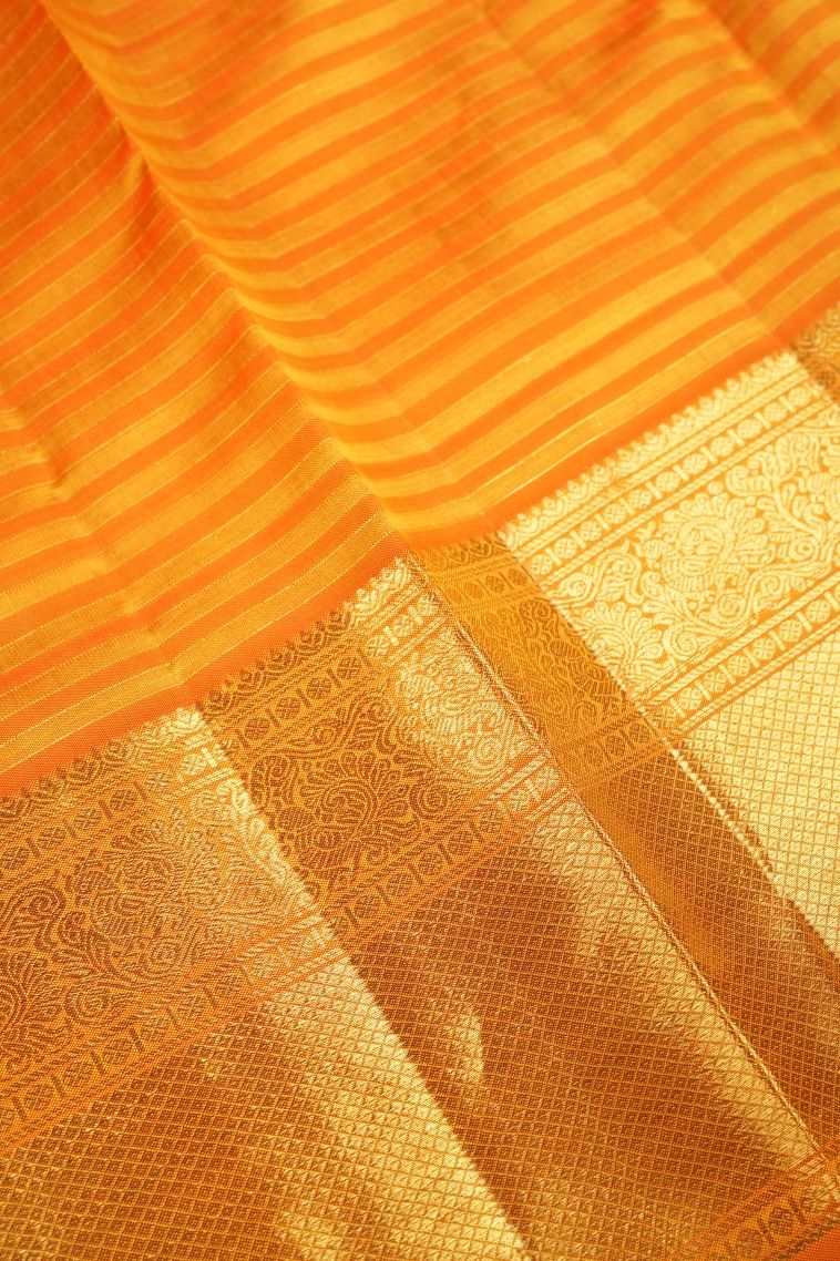 Azure Blue Kanchipuram Silk Sarees with Gold Zari Checks view 3