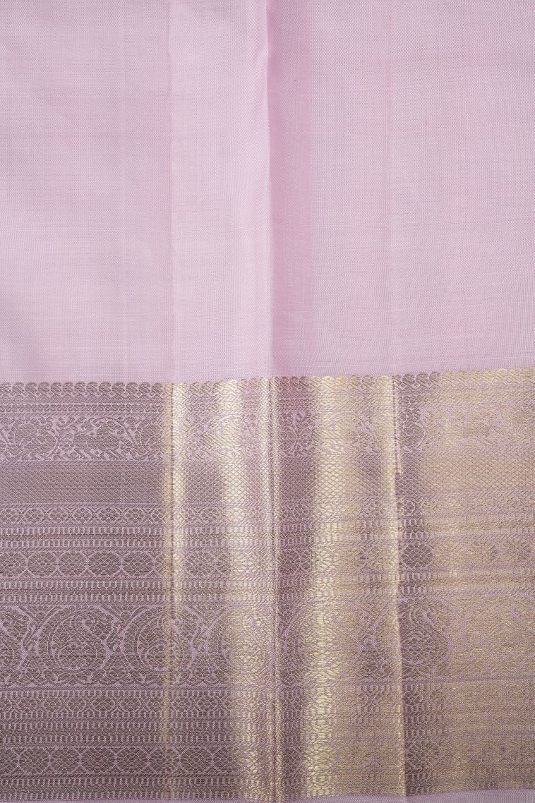 Ballet Pink Kanchipuram Silk Sarees with Gold Zari Stripes view 3