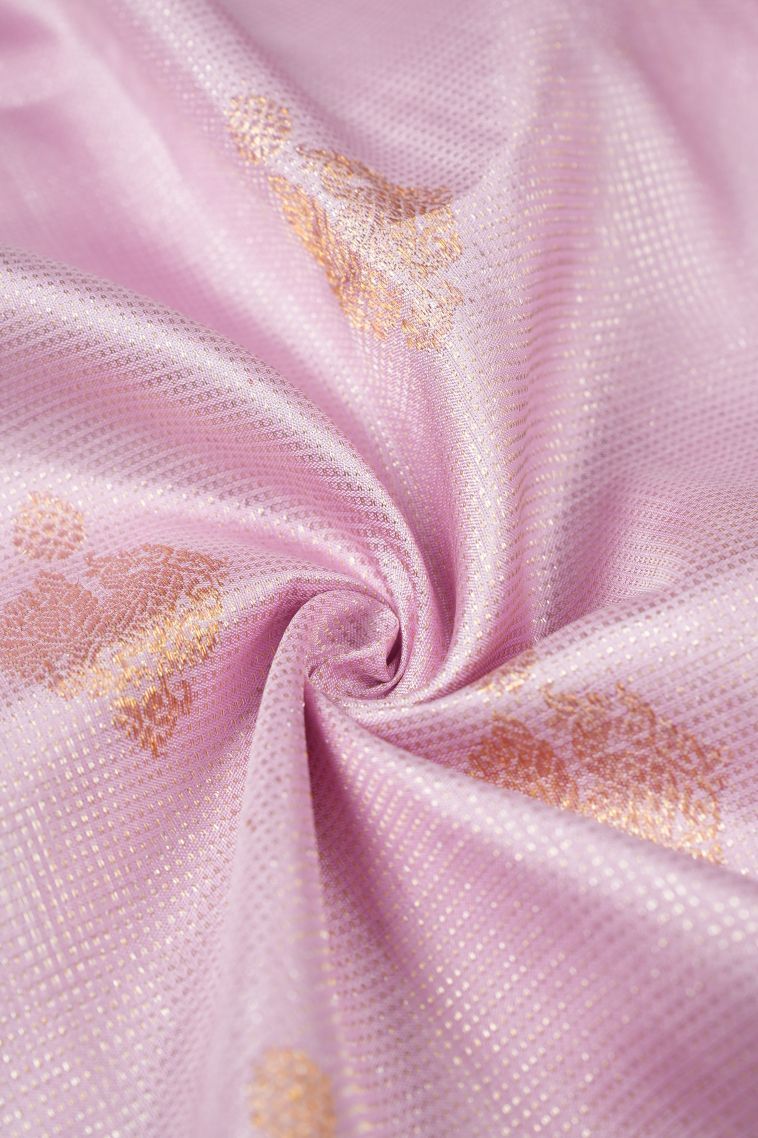 Ballet Pink Kanchipuram Silk Sarees with Gold Zari Stripes view 4