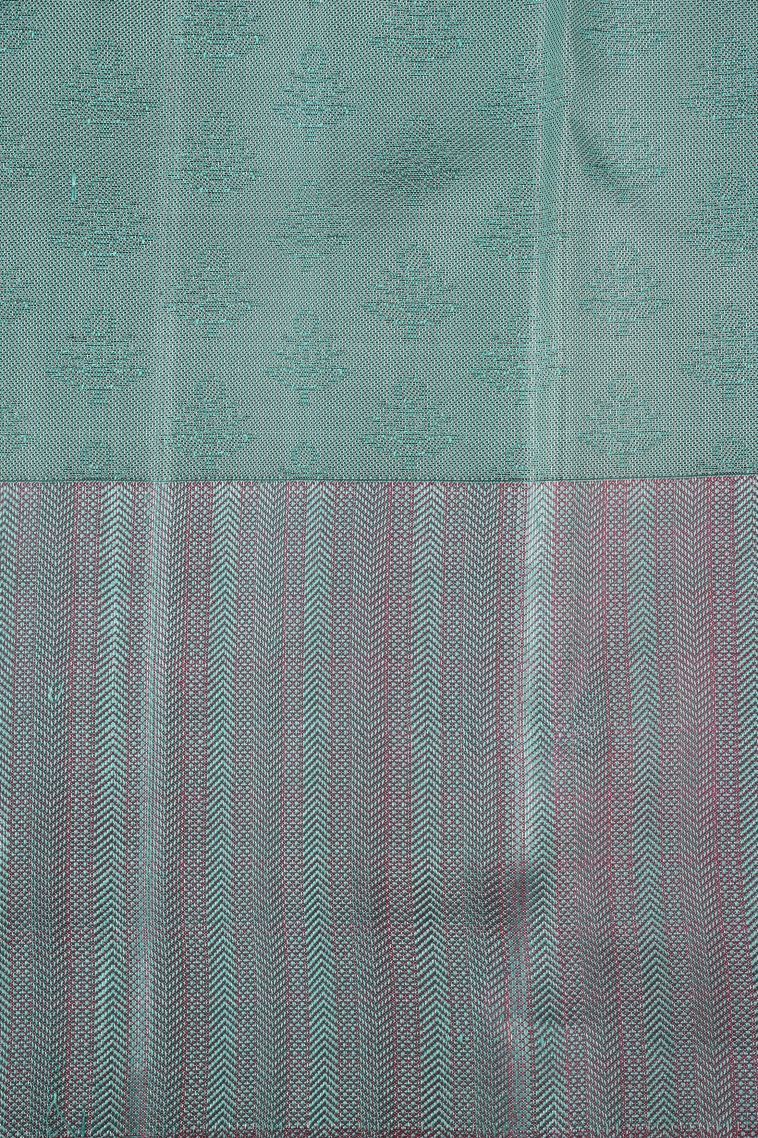 Slate Blue Kanchipuram Silk Sarees with Silver Zari Animal And Bird Motifs view 3