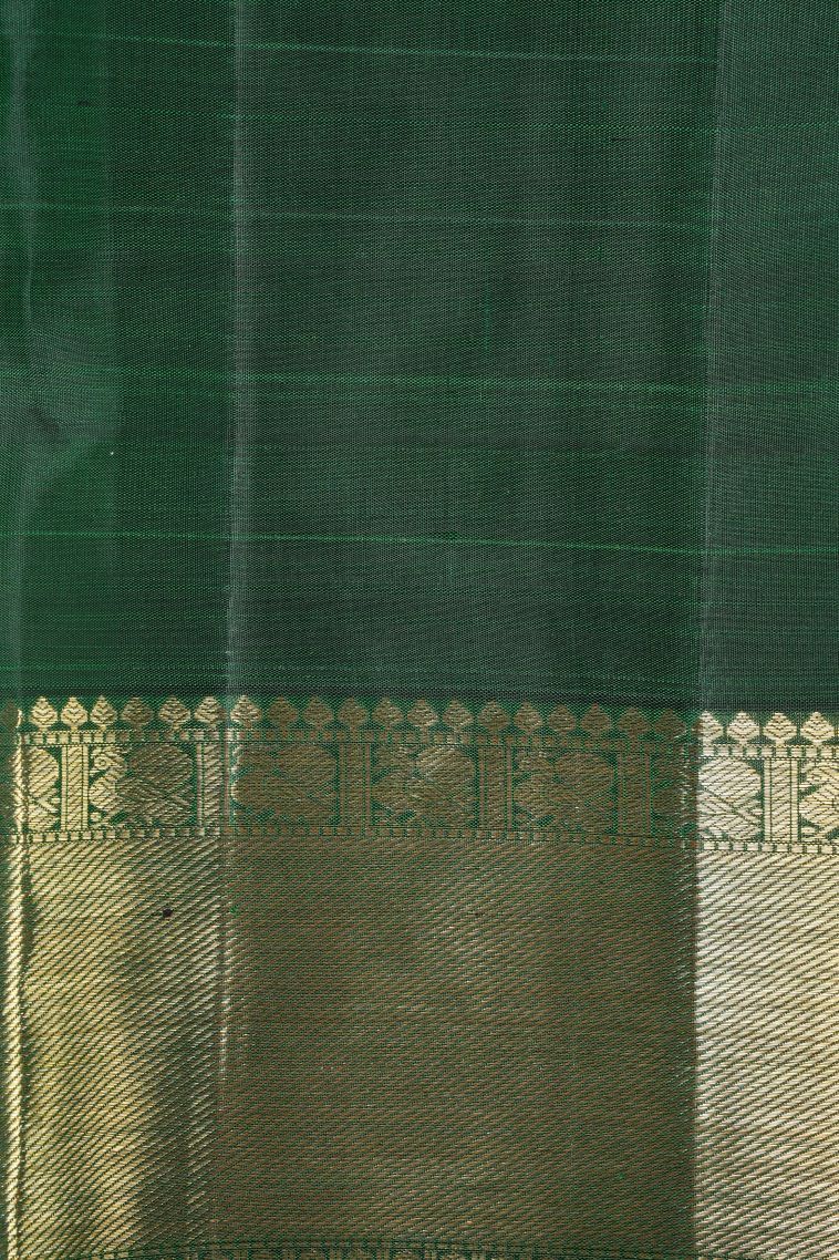 Basil Green Kanchipuram Silk Sarees with Gold Zari Checks view 3