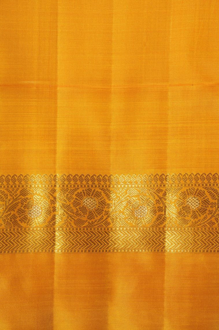 Rock Black Kanchipuram Silk Sarees with Gold Zari Stripes view 3