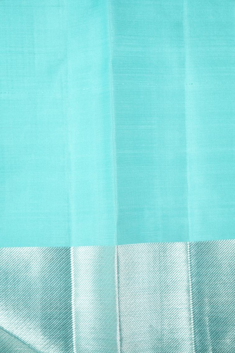 Arctic Blue Kanchipuram Silk Sarees with Silver Zari Buttis (small Dots Or Motifs) view 3