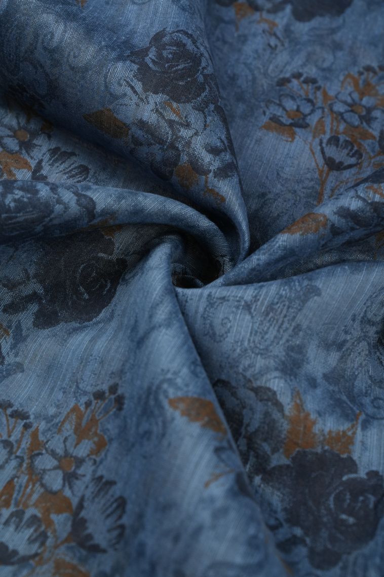 Daffane Blue Chanderi Cotton Sarees with Without Zari Zari Floral Patterns view 4