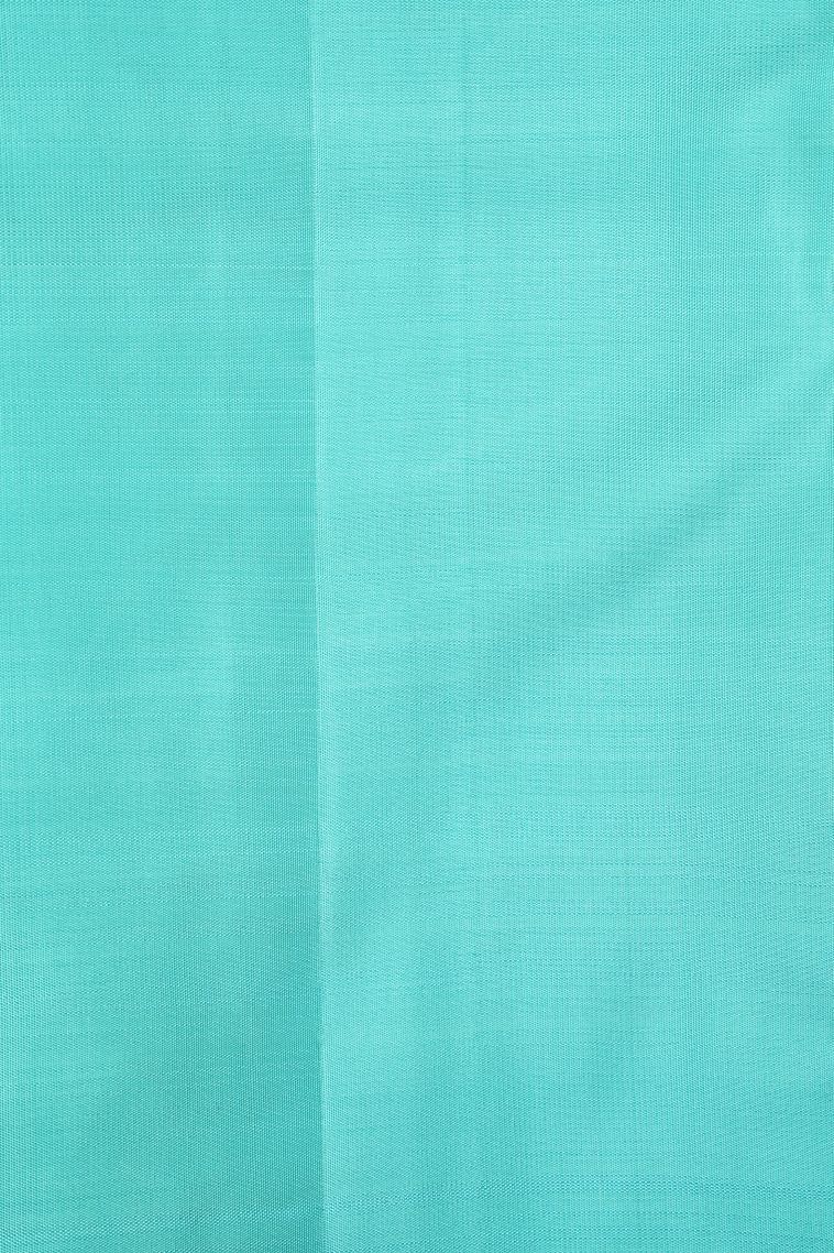 Azure Blue Kanchipuram Silk Sarees with Gold And Silver Zari Peacock Motifs view 3