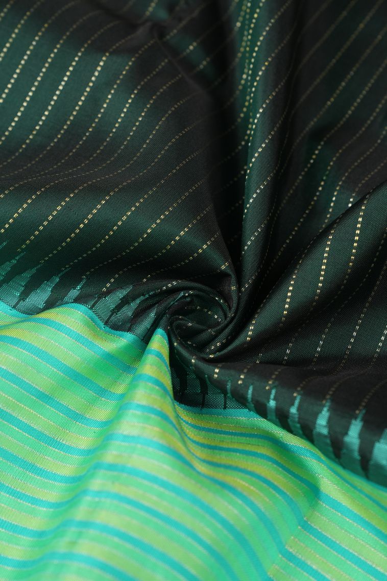 Bottle Green Kanchipuram Silk Sarees with Gold Zari Stripes view 4