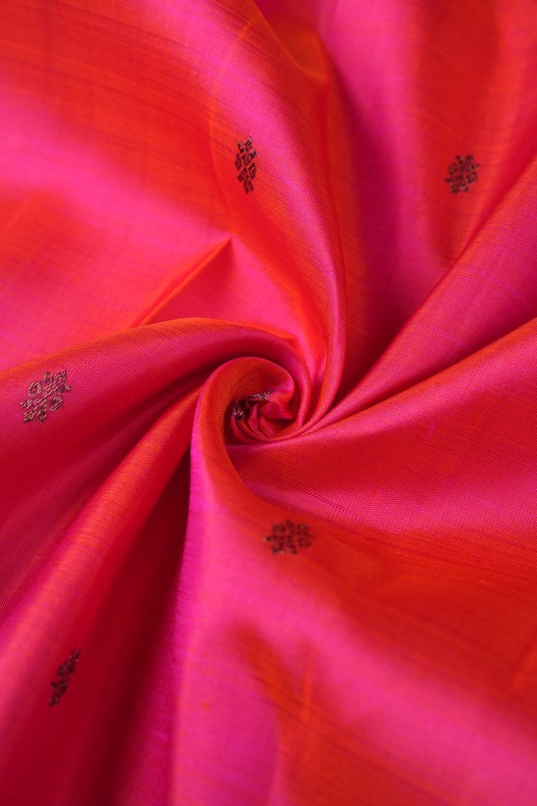 Strawberry Pink Kanchipuram Silk Sarees with Bronze Zari Buttis (small Dots Or Motifs) view 4
