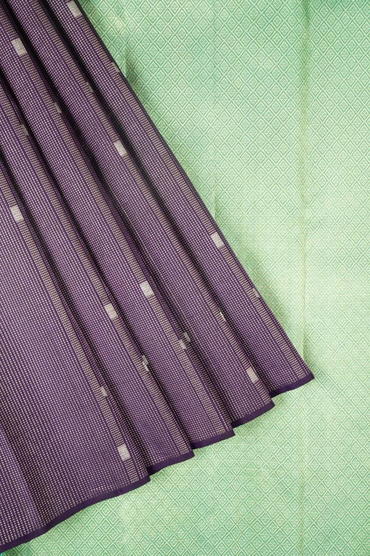 Viola Purple Kanchipuram Silk Sarees with Gold And Silver Zari Stripes view 1