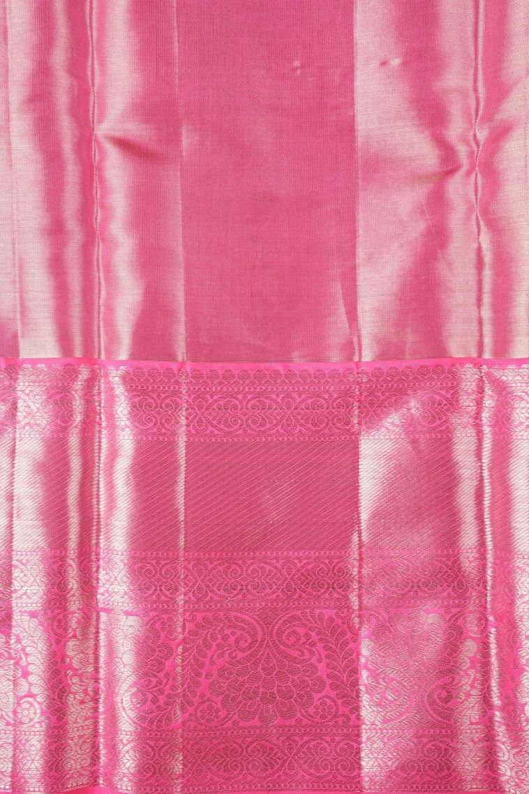 Bubblegum Pink Kanchipuram Silk Sarees with Gold Zari Floral Patterns view 3