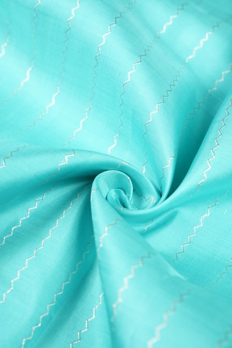 Arctic Blue Kanchipuram Silk Sarees with Silver Zari Stripes view 4