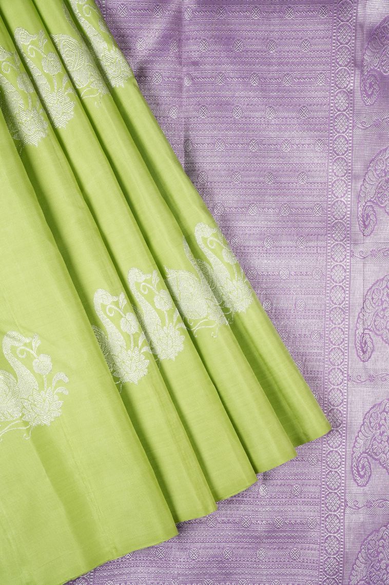 Mint Green Kanchipuram Silk Sarees with Silver Zari Buttis (small Dots Or Motifs) view 1
