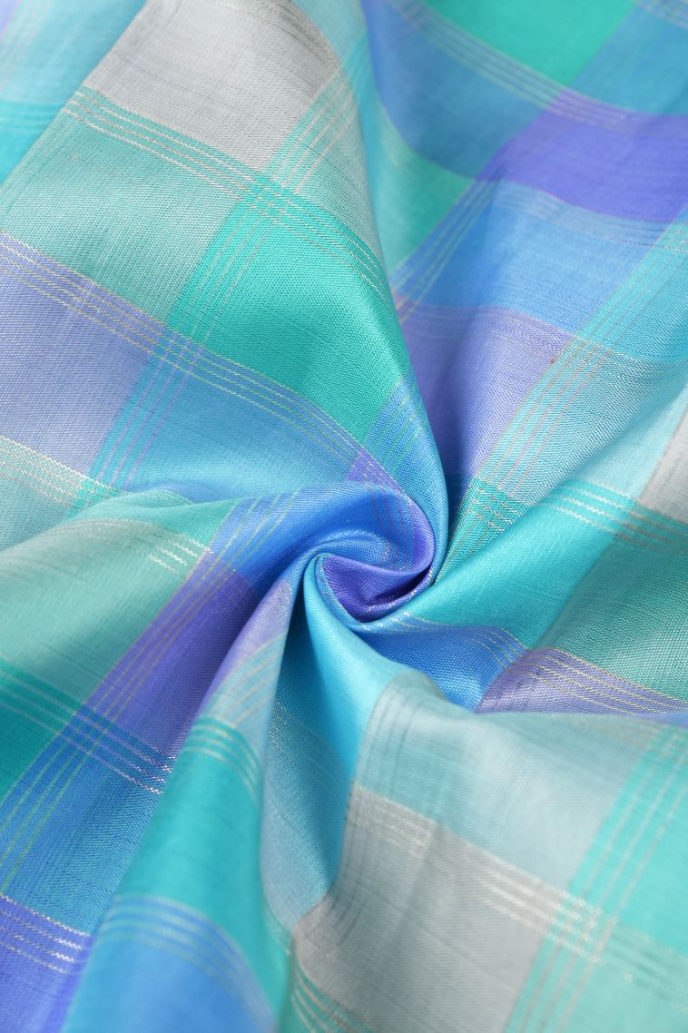 Arctic Blue Kanchipuram Silk Sarees with Without Zari Zari Checks view 4