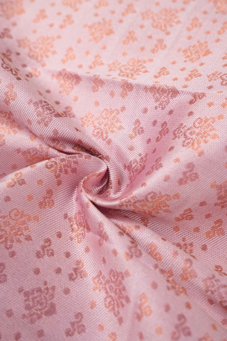 Lemonade Pink Visiri Madippu Silk Sarees with Copper Zari Floral Patterns view 4