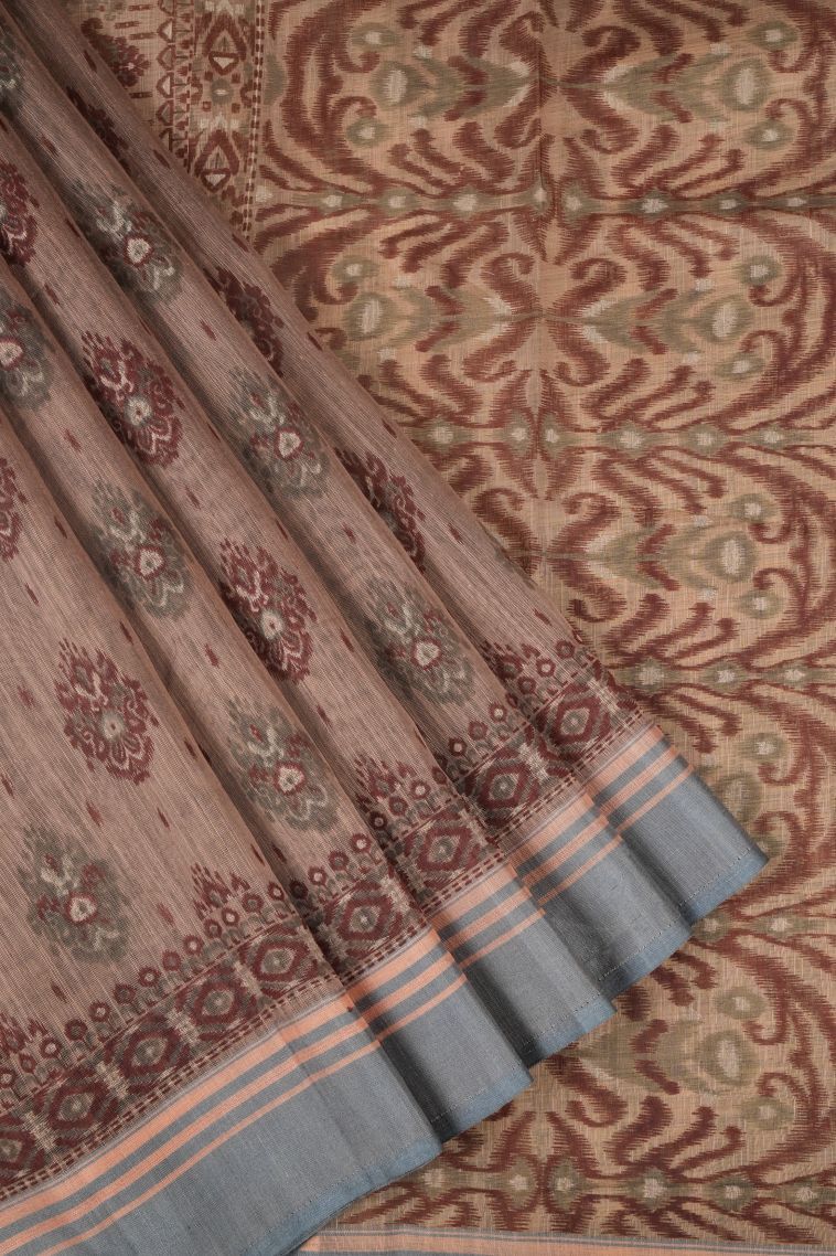 Peanut Brown Chanderi Cotton Sarees with Without Zari Zari Floral Patterns view 1