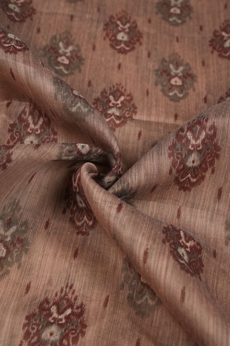Peanut Brown Chanderi Cotton Sarees with Without Zari Zari Floral Patterns view 4