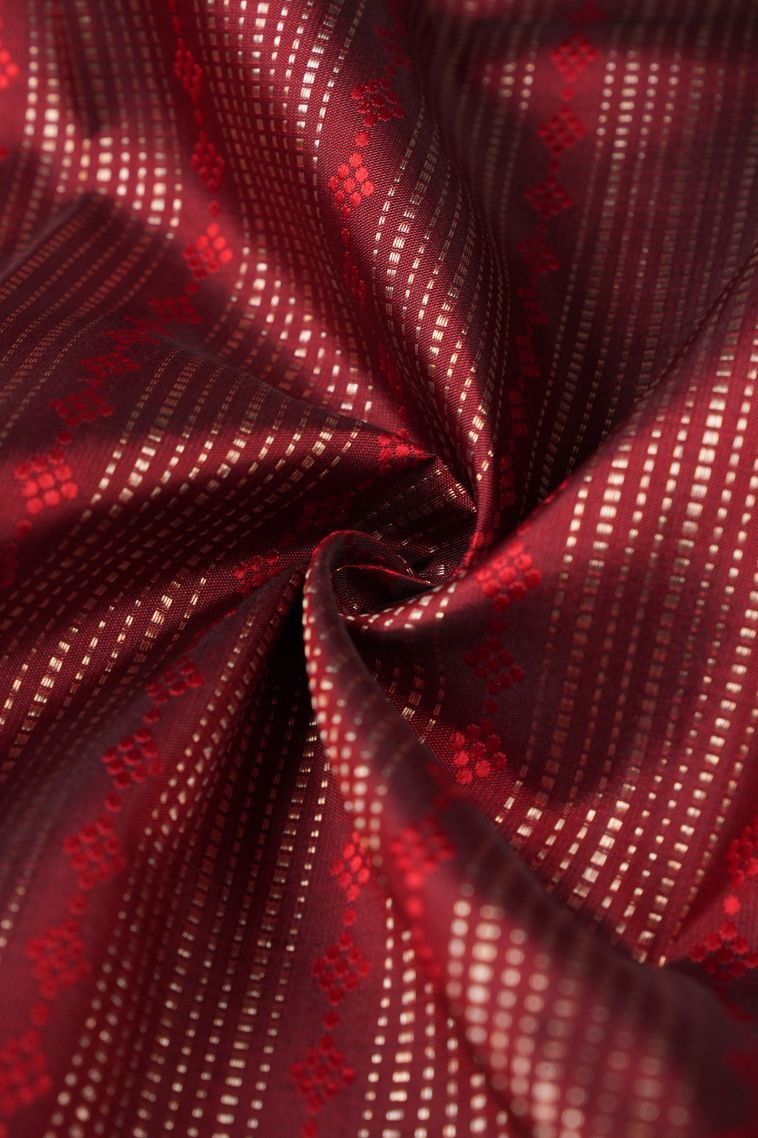 Berry Red Kanchipuram Silk Sarees with Gold Zari Stripes view 4