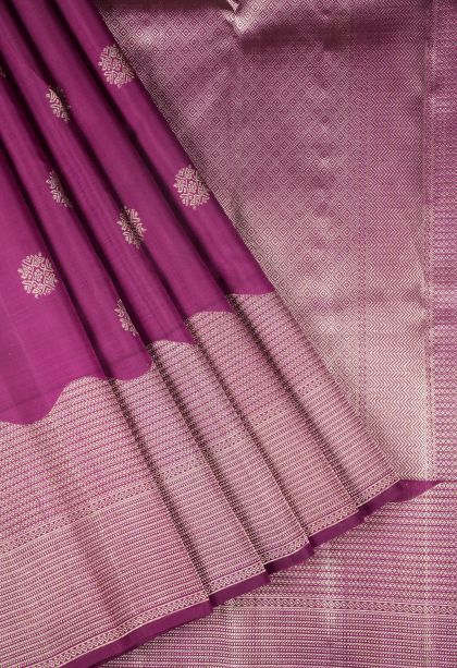 Magenta Purple Kanchipuram Silk Sarees with Gold Zari Buttis (small Dots Or Motifs)