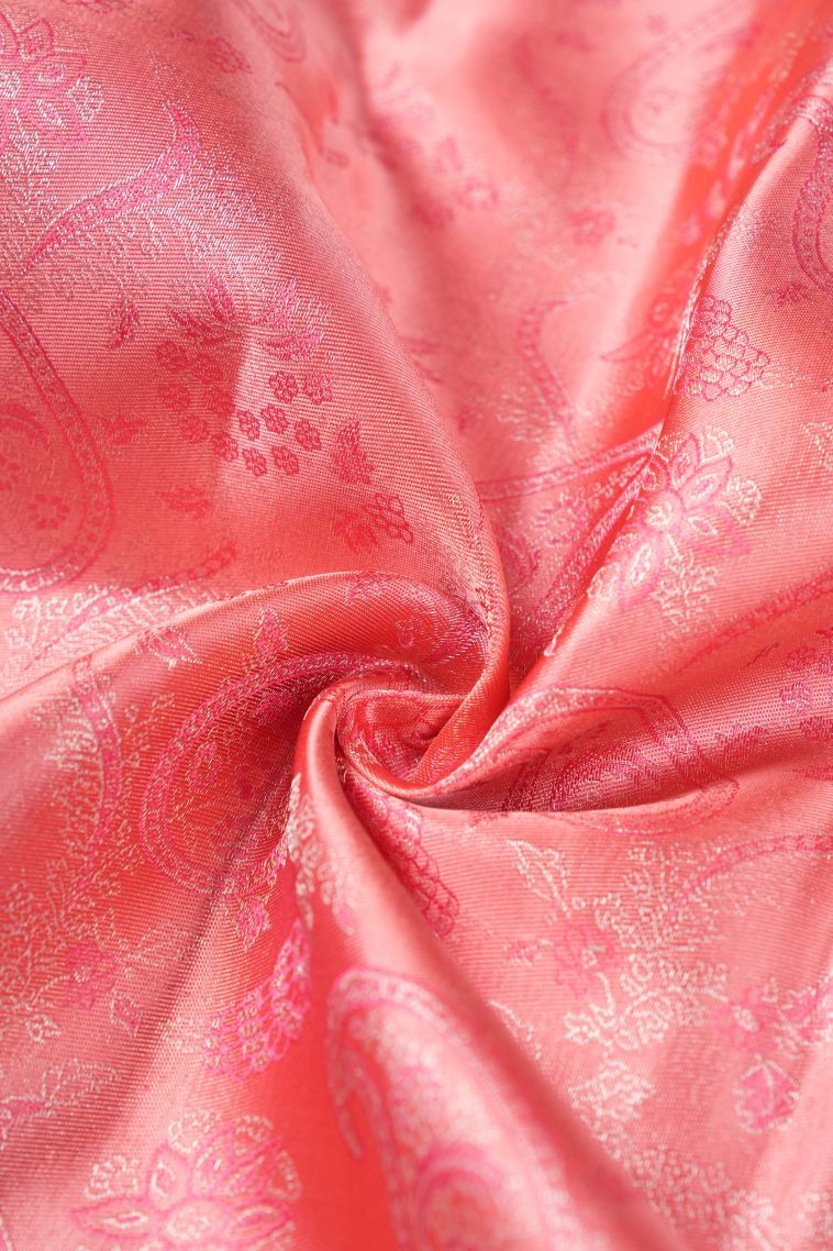 Rouge Pink Kanchipuram Silk Sarees with Gold Zari Floral Patterns view 4