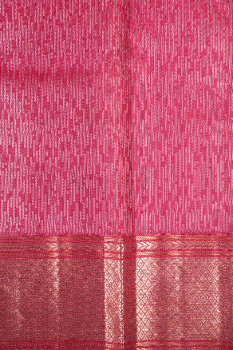 Rouge Pink Kanchipuram Silk Sarees with Gold Zari Floral Patterns view 3