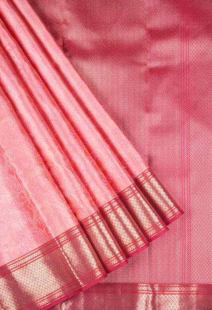 Rouge Pink Kanchipuram Silk Sarees with Gold Zari Floral Patterns