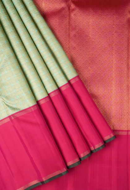 Olive Green Kanchipuram Silk Sarees with Gold Zari Buttis (small Dots Or Motifs)
