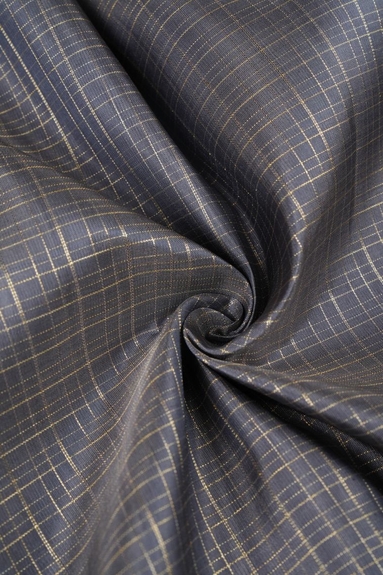 Gray Black Kanchipuram Silk Sarees with Gold Zari Checks view 4