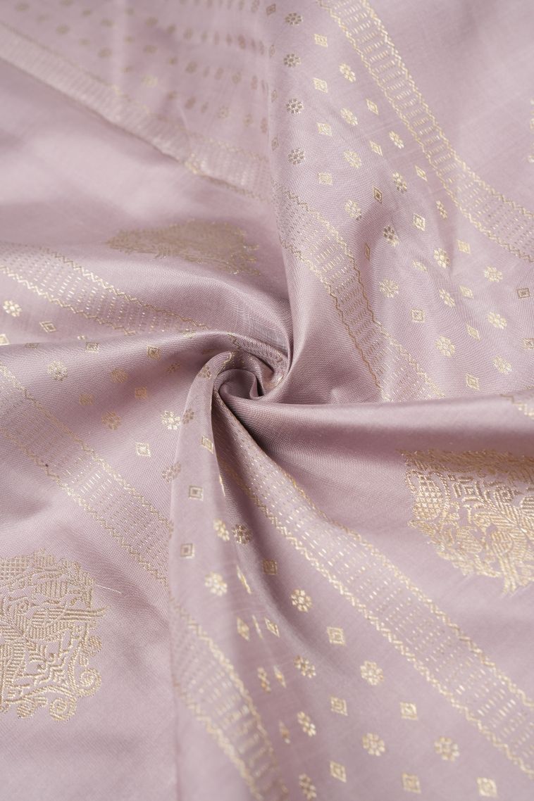 Periwinkle Purple Kanchipuram Silk Sarees with Silver Zari Buttis (small Dots Or Motifs) view 4