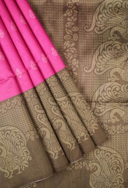 Fuscia Pink Tussar Saree with Without Zari Zari Buttis (small Dots Or Motifs)