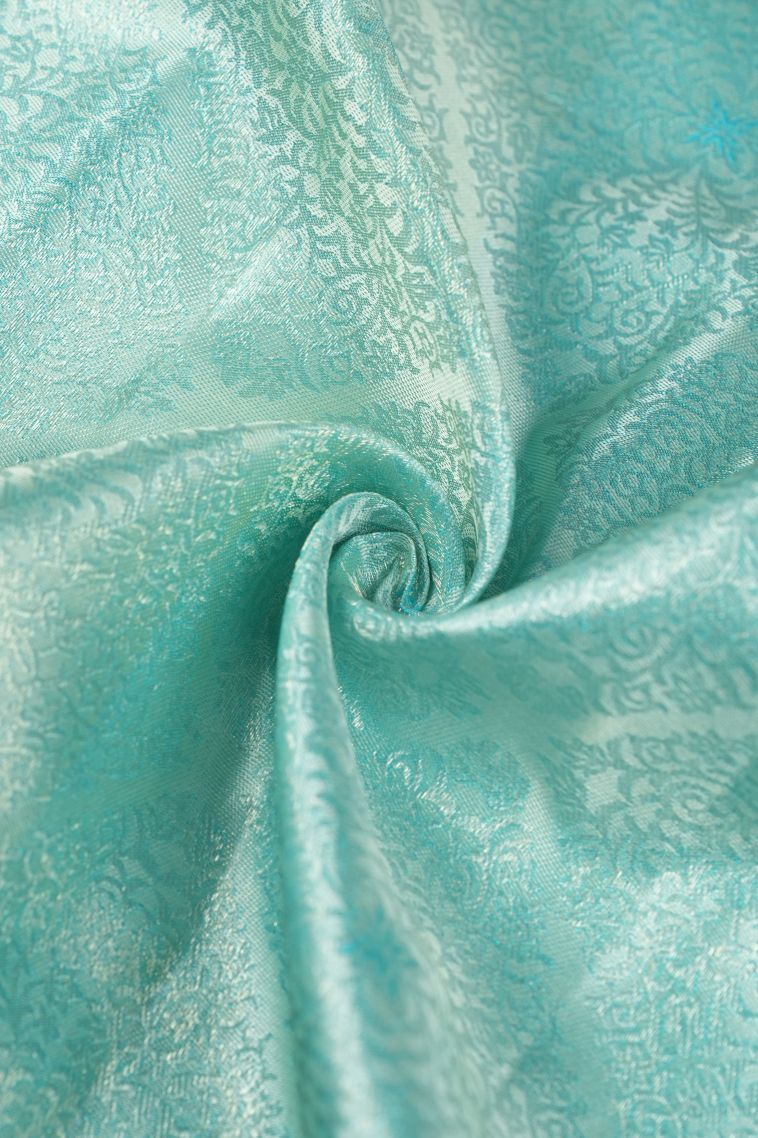 Sky Blue Kanchipuram Silk Sarees with Silver Zari Floral Patterns view 4