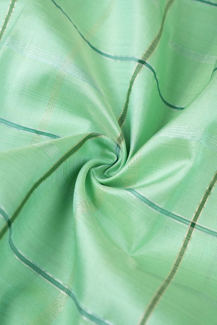 Mint Green Kanchipuram Silk Sarees with Silver Zari Checks view 4