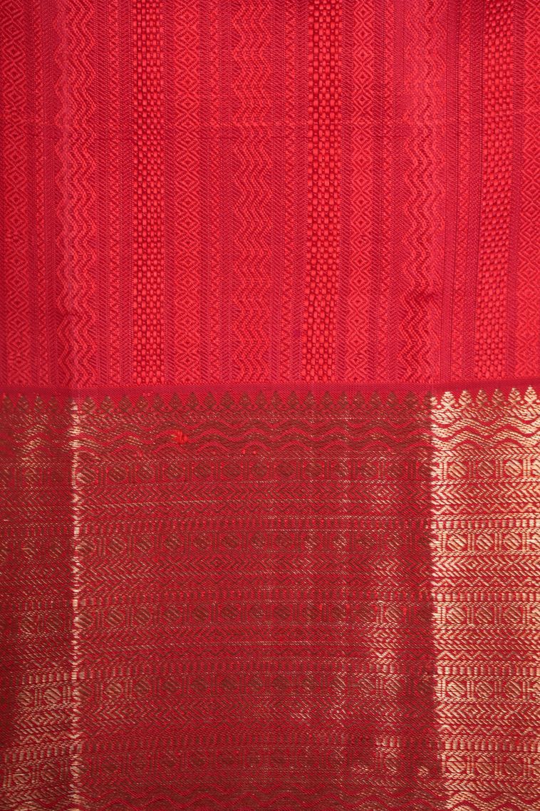 Rose  Red Kanchipuram Silk Sarees with Gold Zari Stripes view 3