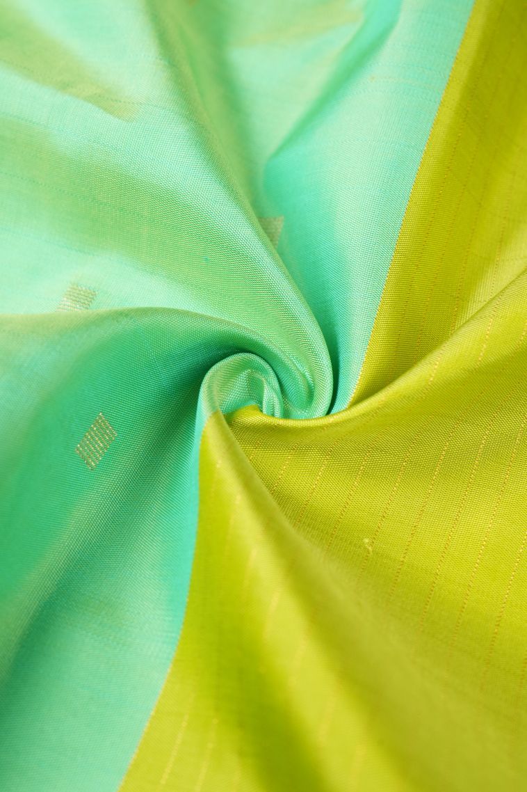 Seafoam Green Kanchipuram Silk Sarees with Gold Zari Stripes view 4