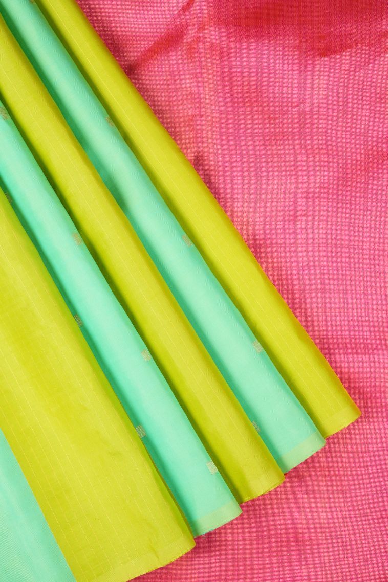 Seafoam Green Kanchipuram Silk Sarees with Gold Zari Stripes view 1