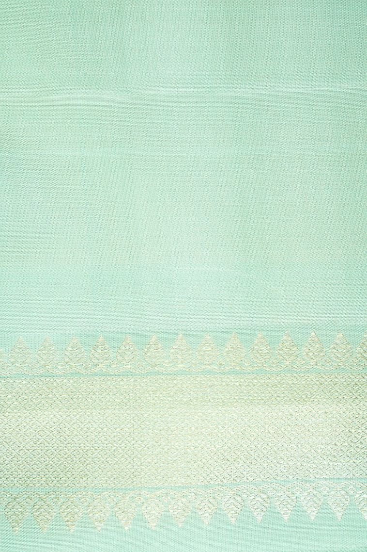 Mint Green Kanchipuram Silk Sarees with Gold Zari Peacock Motifs view 3