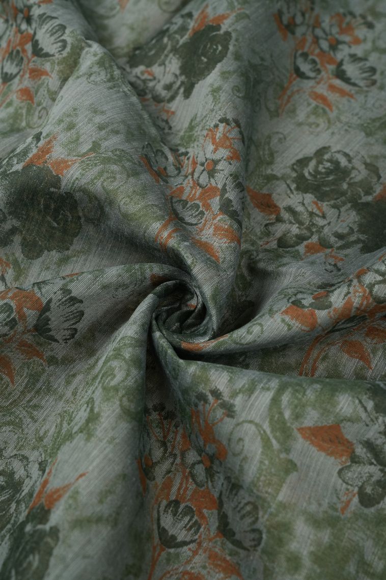 Sage Green Chanderi Cotton Sarees with Without Zari Zari Floral Patterns view 4