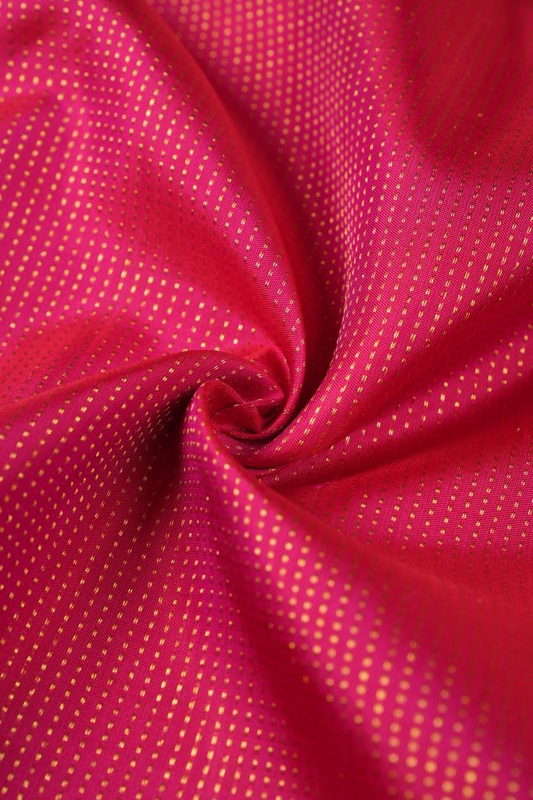 Punch Pink Kanchipuram Silk Sarees with Gold Zari Stripes view 4