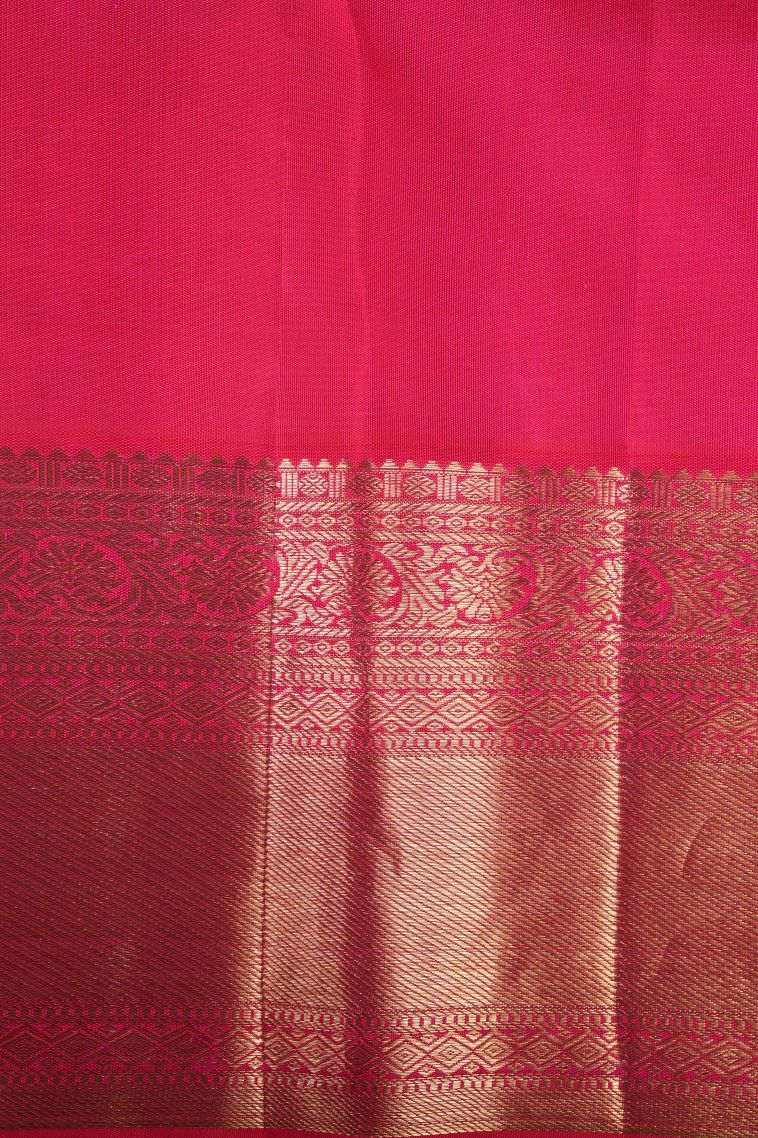 Rose  Red Kanchipuram Silk Sarees with Gold Zari Floral Patterns view 3