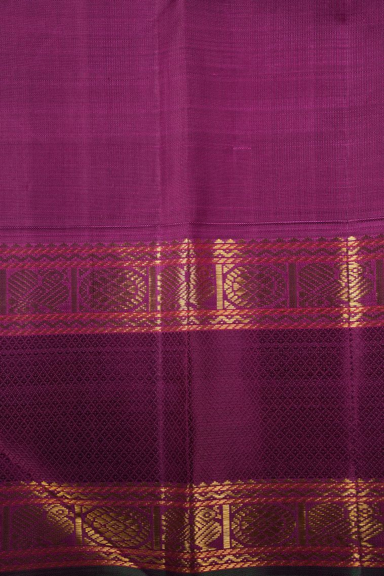 Seafoam Green Kanchipuram Silk Sarees with Gold Zari Peacock Motifs view 3