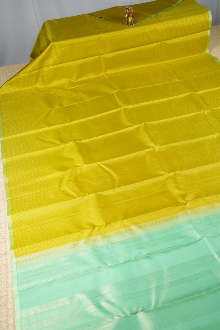 Juniper Green Kanchipuram Silk Sarees with Gold Zari Checks view 2