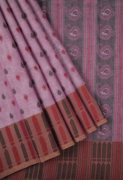 Lean Pink Kanchi Cotton Sarees with Without Zari Zari Buttis (small Dots Or Motifs)