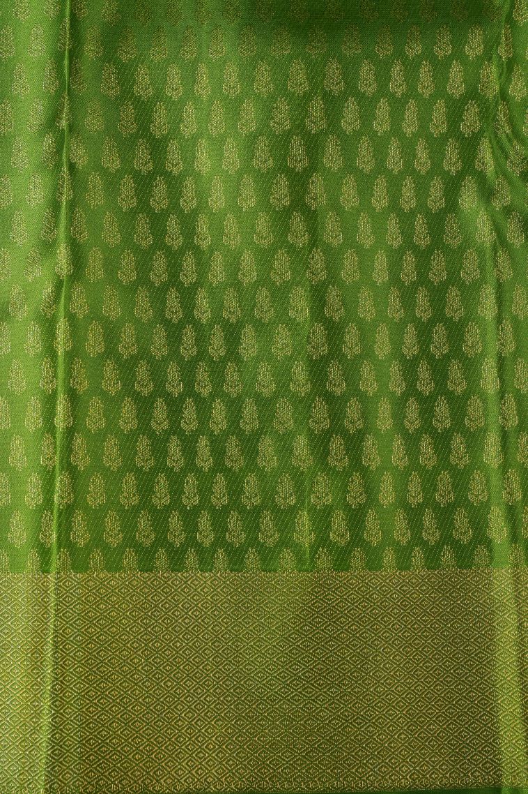 Olive Green Kanchipuram Silk Sarees with Gold Zari Animal And Bird Motifs view 3