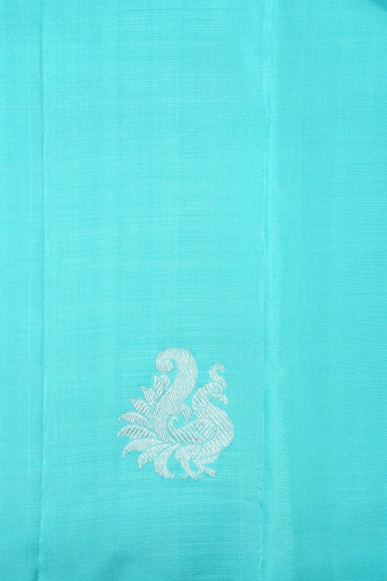 Taffy Pink Kanchipuram Silk Sarees with Silver Zari Peacock Motifs view 3
