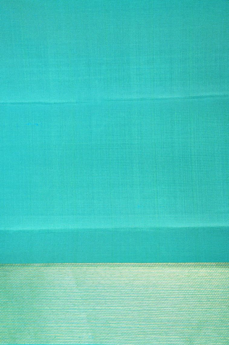 Sky Blue Kanchipuram Silk Sarees with Gold And Silver Zari Geometric Shapes view 3